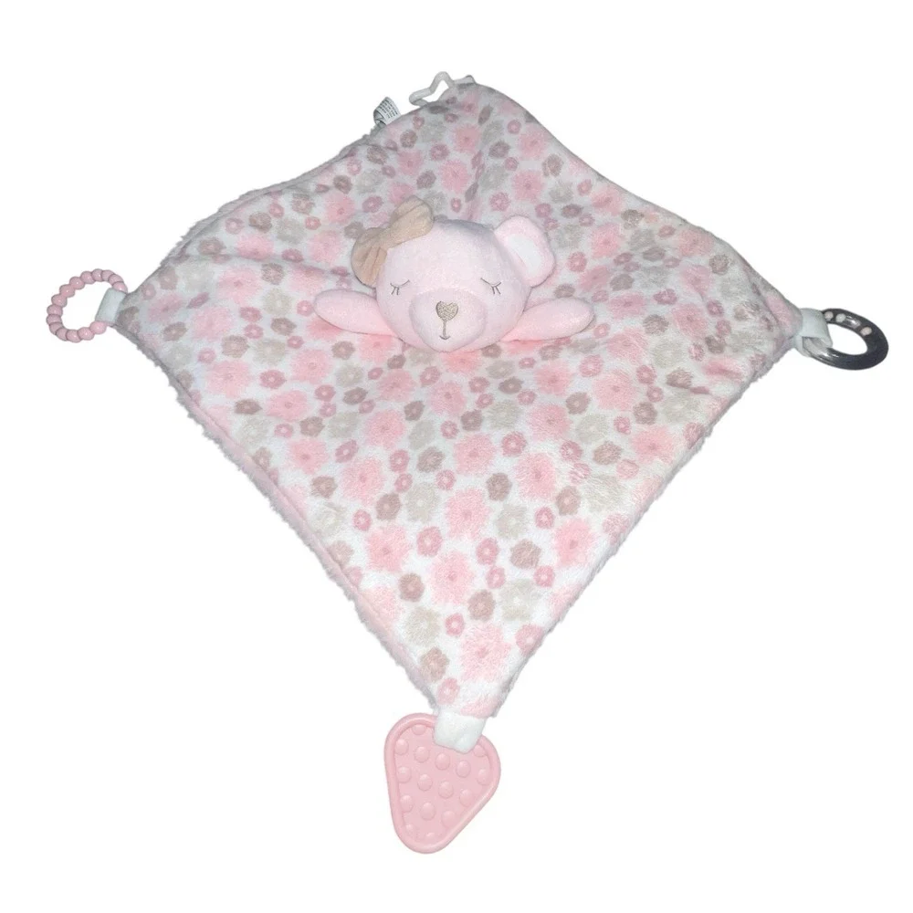 Dream Gro Pink Bear‎ Lovey Plush Rattle Security Blanket Teether Sensory Toy